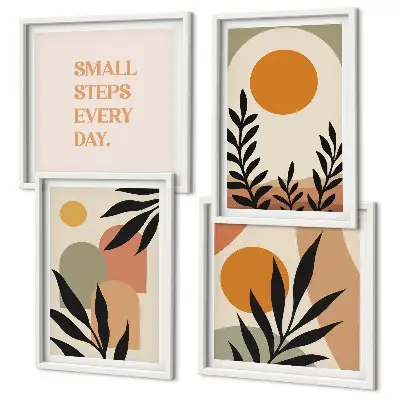Abstract plant motifs wall art set of 4 pieces