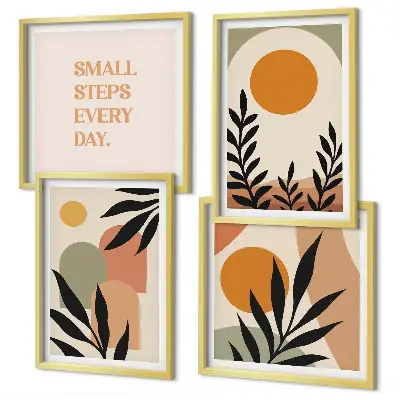 Abstract plant motifs wall art set of 4 pieces