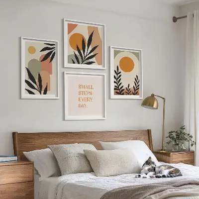 Abstract plant motifs wall art set of 4 pieces