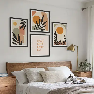 Abstract plant motifs wall art set of 4 pieces