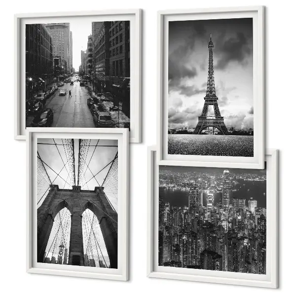 Monochromatic bridge towers wall art set