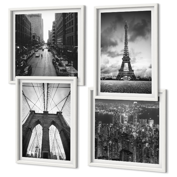 Wall art set Monochromatic bridge towers