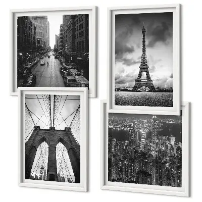 Monochromatic bridge towers wall art set 