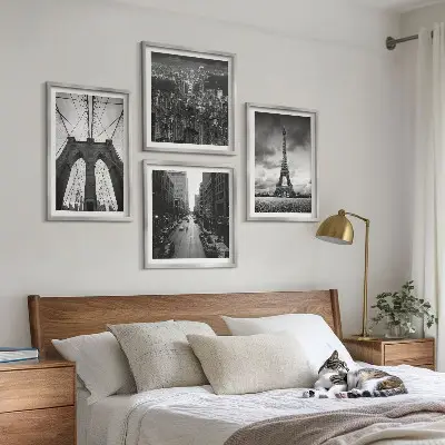 Monochromatic bridge towers wall art set 