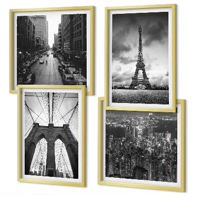 Monochromatic bridge towers wall art set 