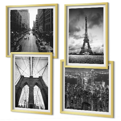 Wall art set Monochromatic bridge towers