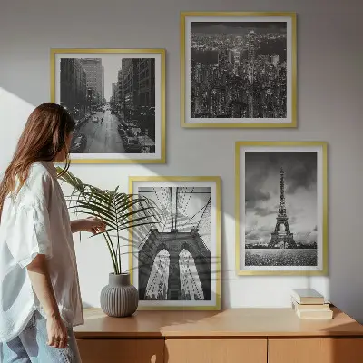 Monochromatic bridge towers wall art set 