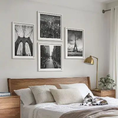 Monochromatic bridge towers wall art set 