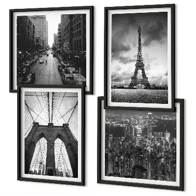 Monochromatic bridge towers wall art set 