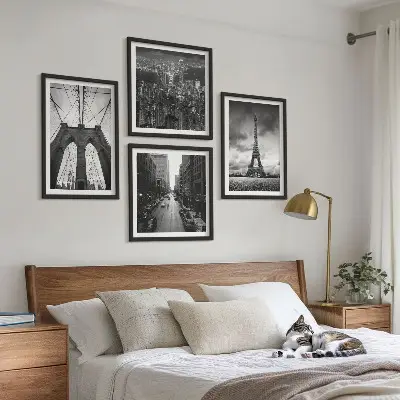 Monochromatic bridge towers wall art set 