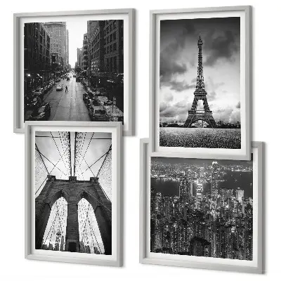 Monochromatic bridge towers wall art set 