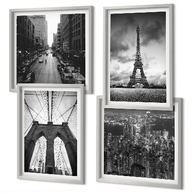 Wall art set Monochromatic bridge towers