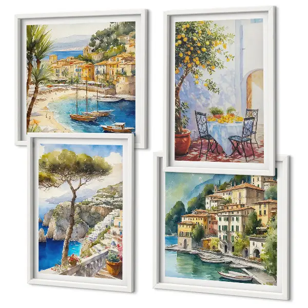 Italian towns watercolor wall art set of 4 pieces