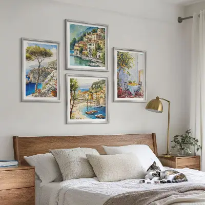 Italian towns watercolor wall art set of 4 pieces
