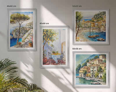 Set of 4 wall art pieces Italian towns watercolor