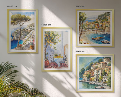 Set of 4 wall art pieces Italian towns watercolor