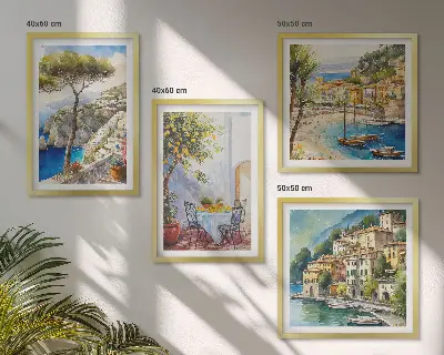 Italian towns watercolor wall art set of 4 pieces