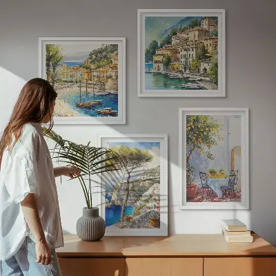 Italian towns watercolor wall art set of 4 pieces