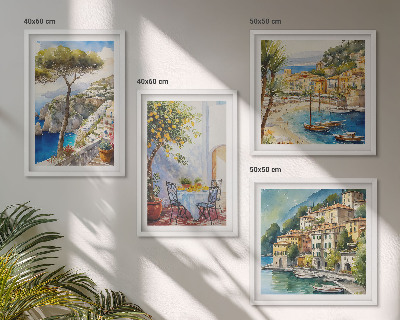Set of 4 wall art pieces Italian towns watercolor
