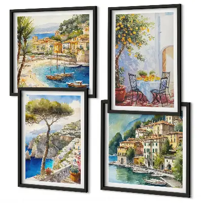 Italian towns watercolor wall art set of 4 pieces