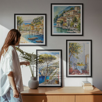 Set of 4 wall art pieces Italian towns watercolor