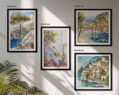 Set of 4 wall art pieces Italian towns watercolor