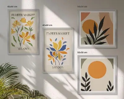 Wall art set floral posters featuring Paris and Milan