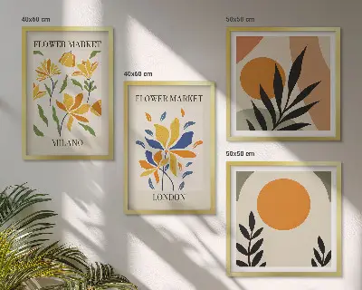 Wall art set floral posters featuring Paris and Milan