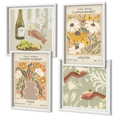 Set of 4 wall art pieces Floral patterns from European cities