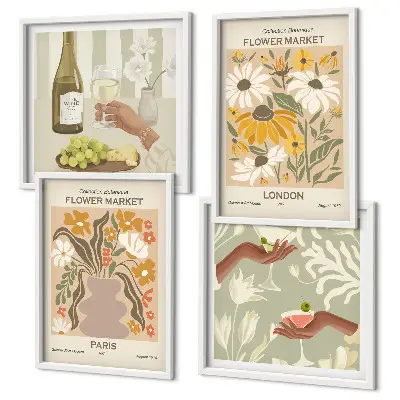 Floral patterns from European cities set of 4 wall art pieces