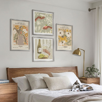 Set of 4 wall art pieces Floral patterns from European cities