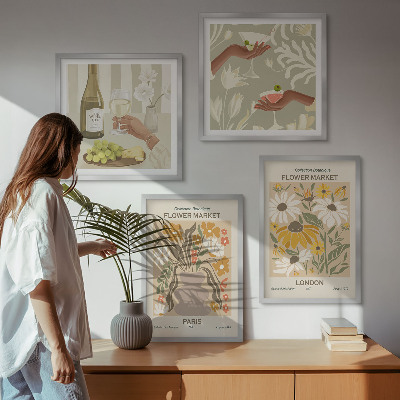 Set of 4 wall art pieces Floral patterns from European cities