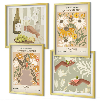 Set of 4 wall art pieces Floral patterns from European cities