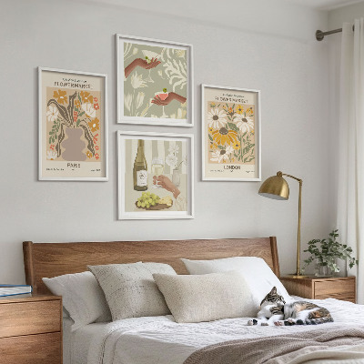 Set of 4 wall art pieces Floral patterns from European cities