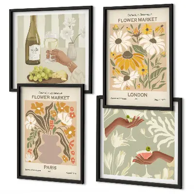 Floral patterns from European cities set of 4 wall art pieces