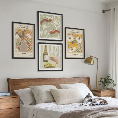 Set of 4 wall art pieces Floral patterns from European cities