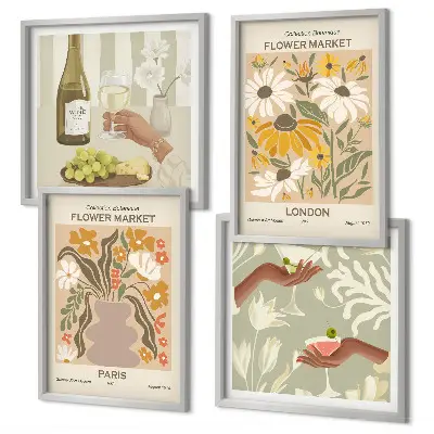 Floral patterns from European cities set of 4 wall art pieces