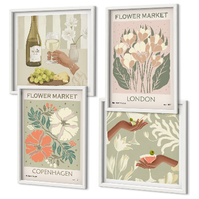 Wall art set Floral posters wine city