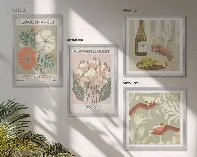 Wall art set floral posters featuring wine and city motifs