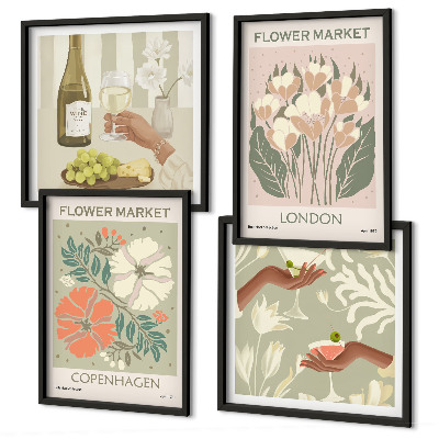 Wall art set Floral posters wine city