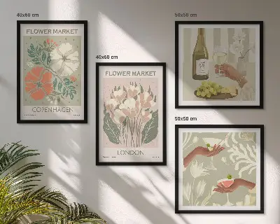 Wall art set floral posters featuring wine and city motifs
