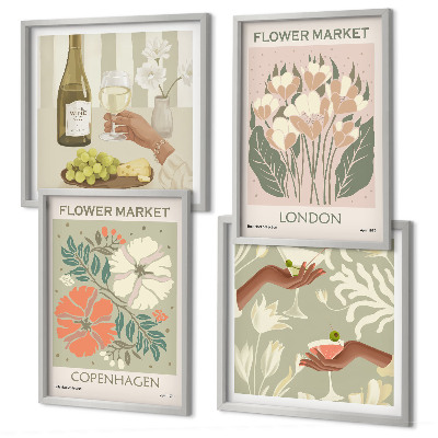 Wall art set Floral posters wine city