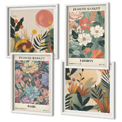 Floral posters of Paris and London set of 4 wall art pieces
