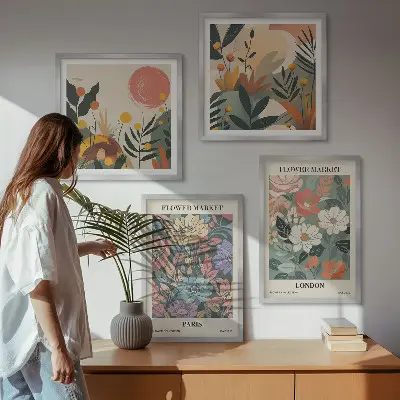 Floral posters of Paris and London set of 4 wall art pieces