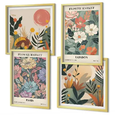 Floral posters of Paris and London set of 4 wall art pieces