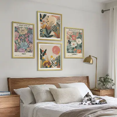 Floral posters of Paris and London set of 4 wall art pieces