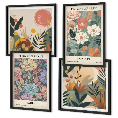 Floral posters of Paris and London set of 4 wall art pieces