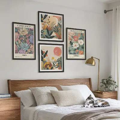 Floral posters of Paris and London set of 4 wall art pieces