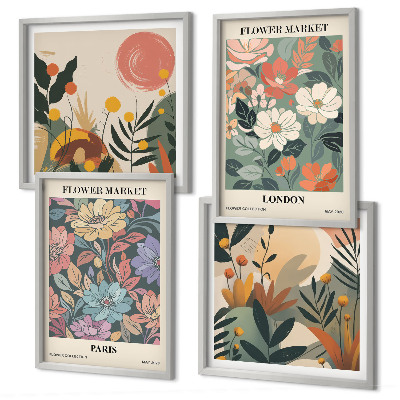 Set of 4 wall art pieces Floral Posters Paris London