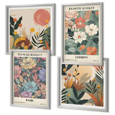 Floral posters of Paris and London set of 4 wall art pieces
